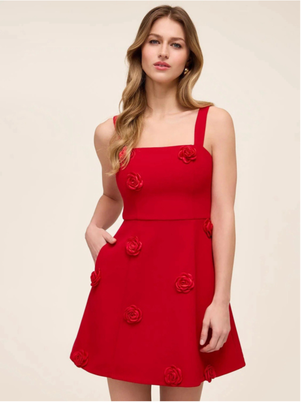 Le Château Red Rosette Floral Appliqué A-Line Cocktail Mini Dress S NWT